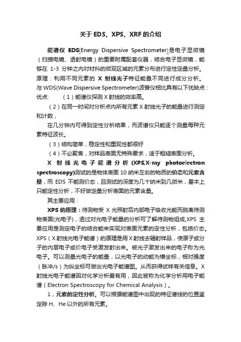 关于EDS、XPS、XRF的介绍