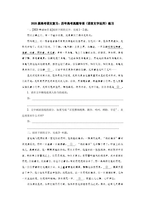 2025届高考语文复习：历年高考真题专项(语言文字运用)练习(附答案)