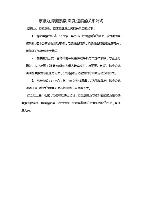 摩擦力,摩擦系数,密度,速度的关系公式