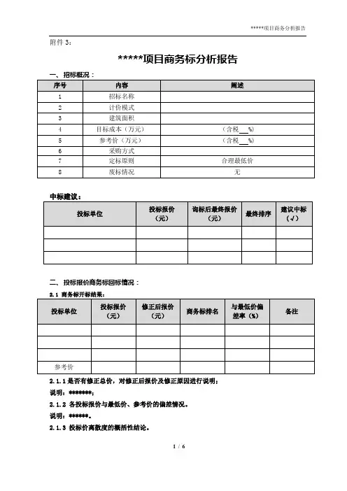 商务标分析报告参考模板
