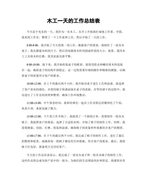 木工一天的工作总结表