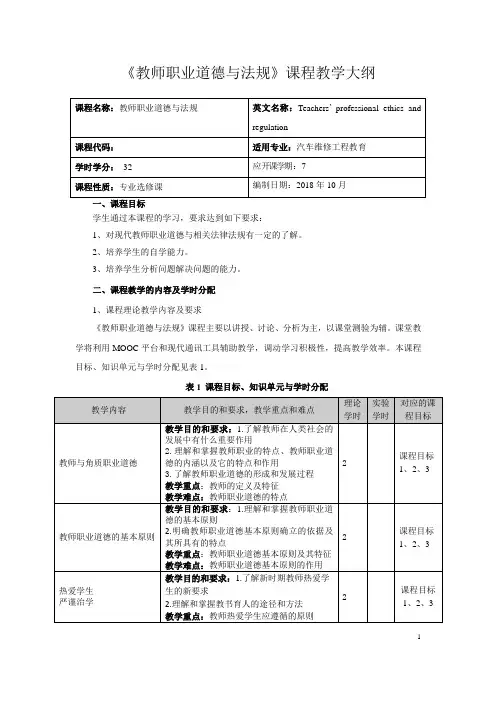 《教师职业道德与法规》教学大纲