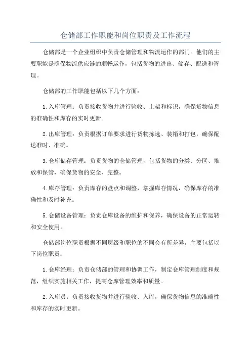 仓储部工作职能和岗位职责及工作流程