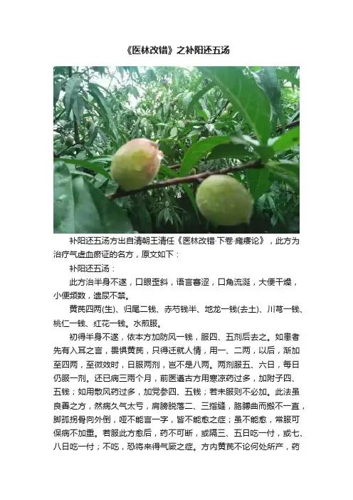 《医林改错》之补阳还五汤