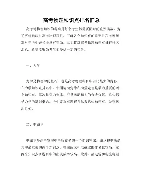高考物理知识点排名汇总
