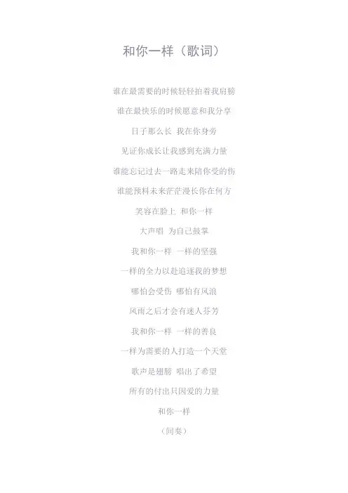 和你一样(歌词)