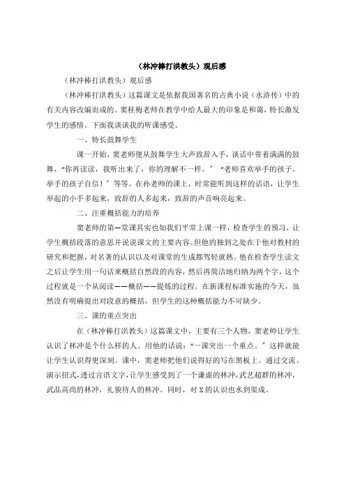 《林冲棒打洪教头》观后感