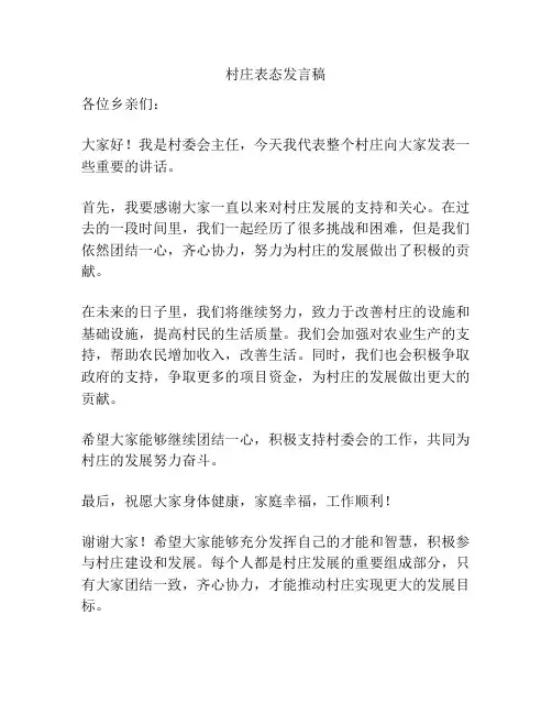 村庄表态发言稿