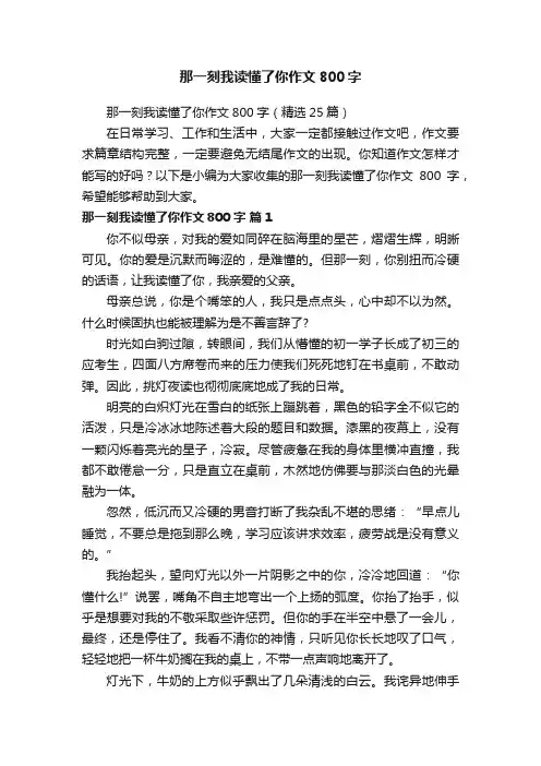 那一刻我读懂了你作文800字（精选25篇）