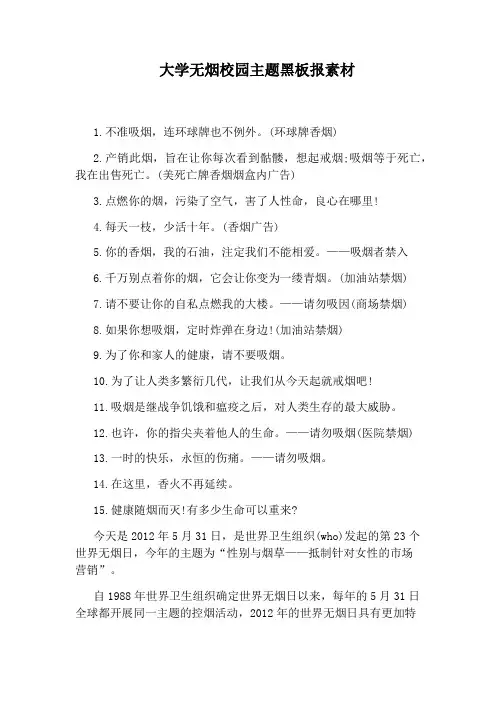 大学无烟校园主题黑板报素材