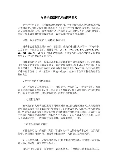 对矽卡岩型铜矿床的简单研究