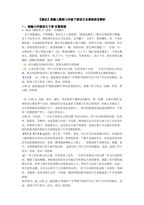 【精品】部编人教版七年级下册语文名著阅读含解析