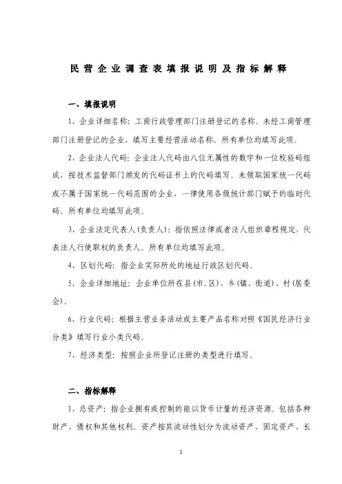 民营企业调查填报说明及指标解释