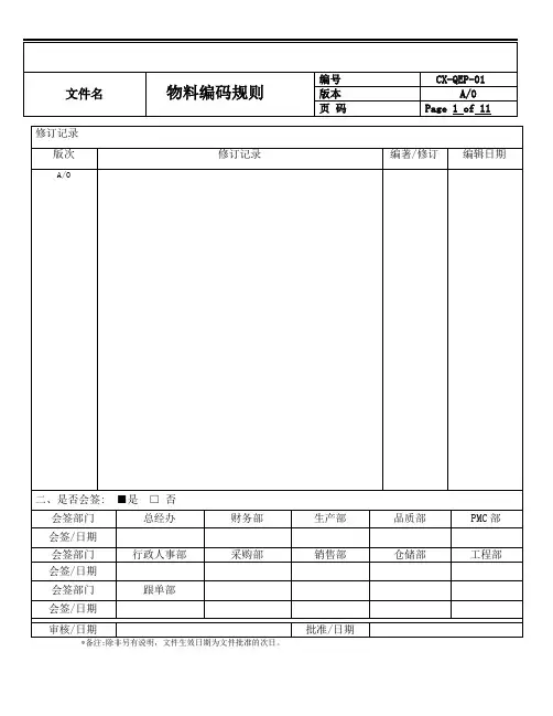 物料编码规则