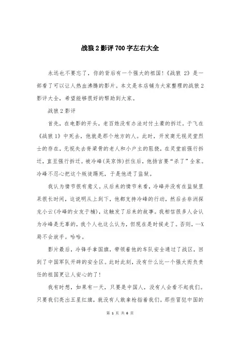 战狼2影评700字左右大全