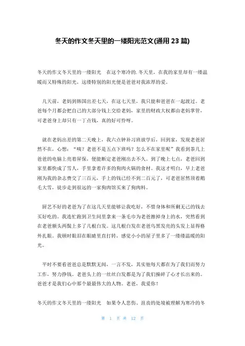 冬天的作文冬天里的一缕阳光范文(通用23篇)