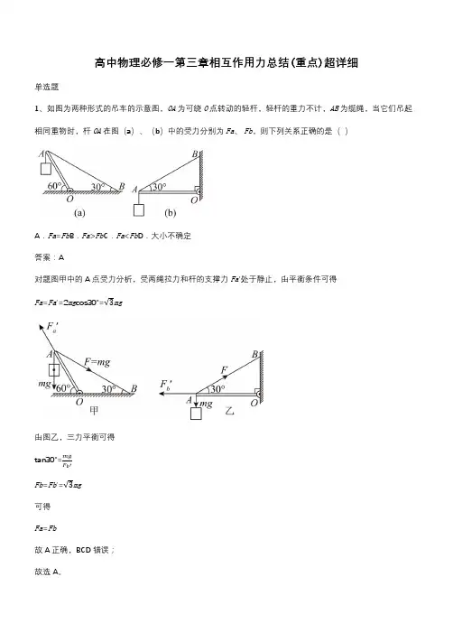 高中物理必修一第三章相互作用力总结(重点)超详细(带答案)