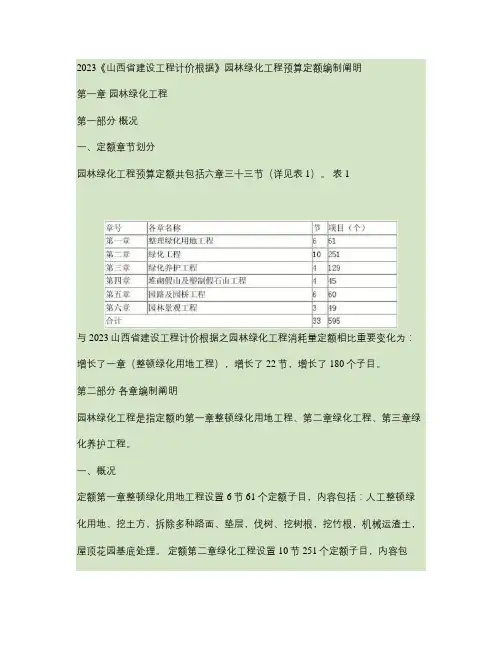 山西省建设工程计价依据园林绿化工程预算定额编制说明