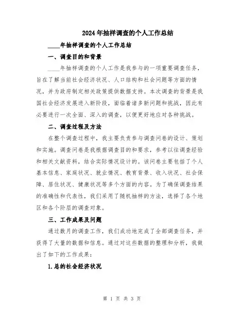 2024年抽样调查的个人工作总结