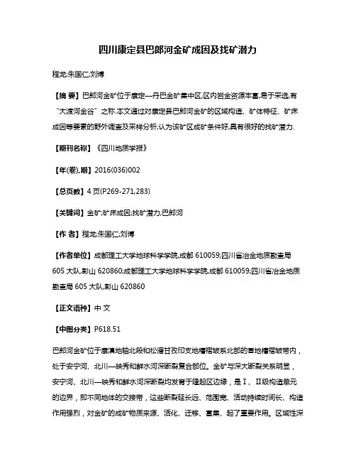 四川康定县巴郎河金矿成因及找矿潜力