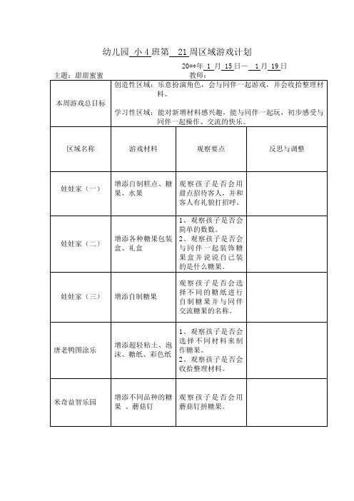 幼儿园小2班第21周游戏计划