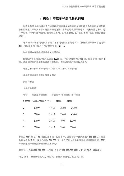 计提折旧年数总和法详解及例题