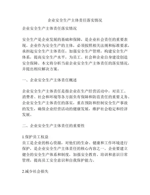 企业安全生产主体责任落实情况