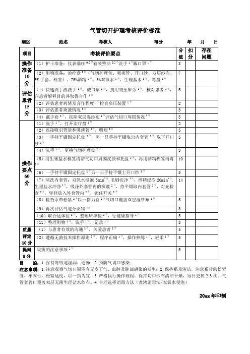 气管切开护理考核评价标准+拓展知识