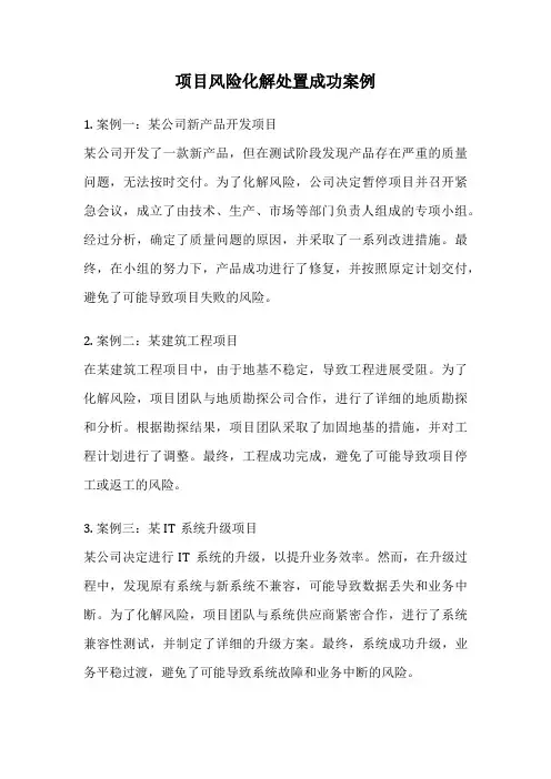 项目风险化解处置成功案例