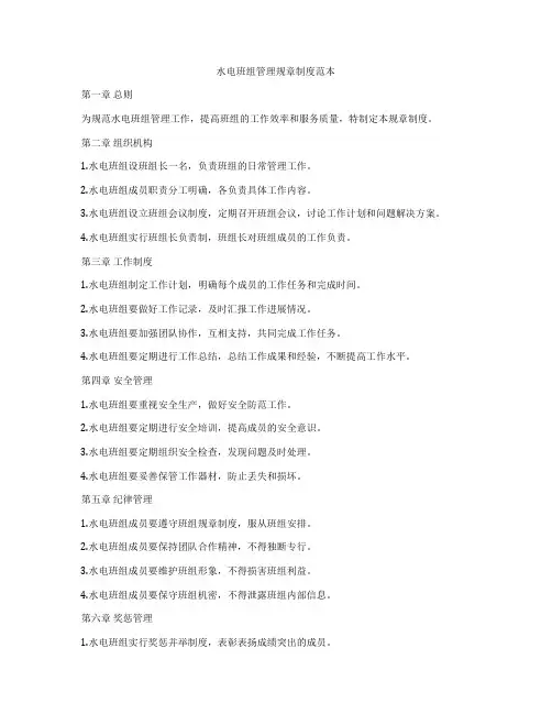 水电班组管理规章制度范本