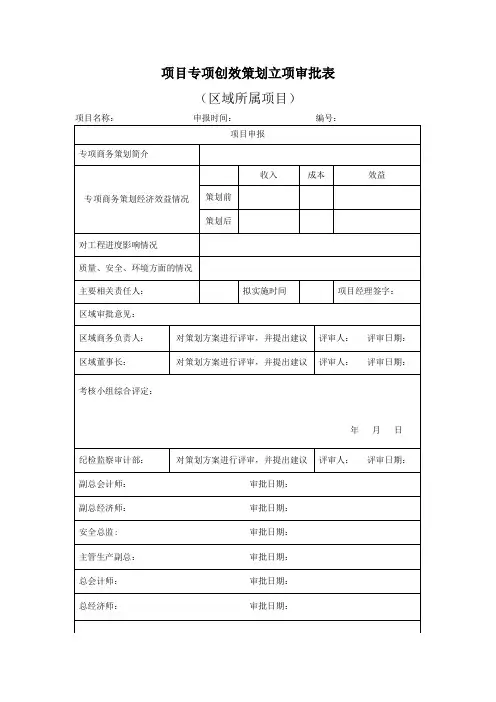 项目专项创效策划立项审批表