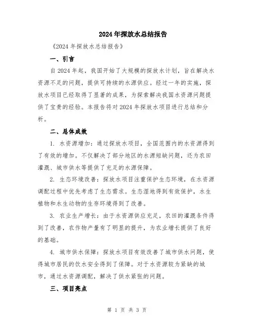 2024年探放水总结报告
