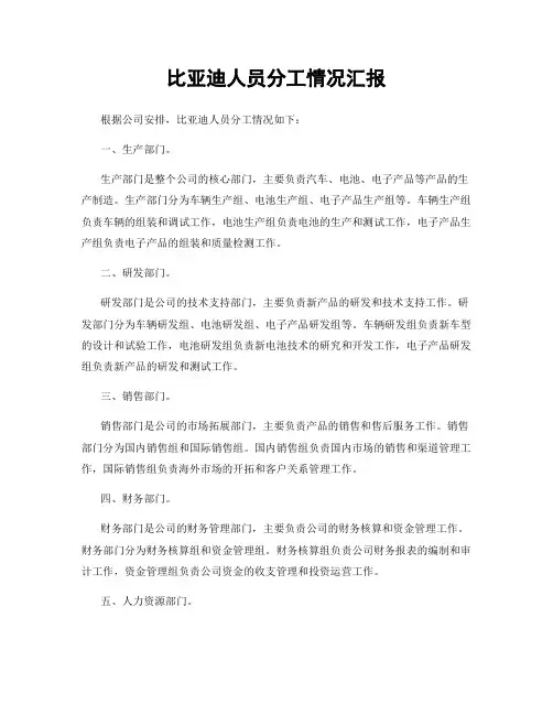 比亚迪人员分工情况汇报