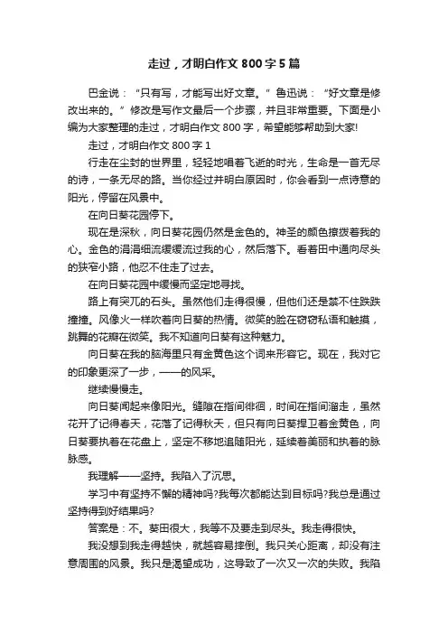 走过，才明白作文800字5篇