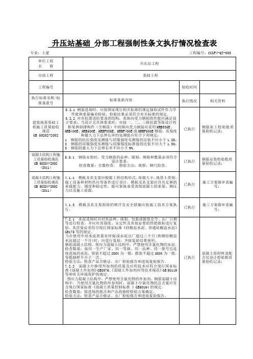升压站基础工程强制性条文执行情况检查表