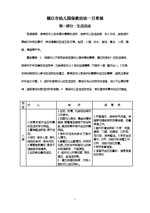 镇江市幼儿园保教活动一日常规