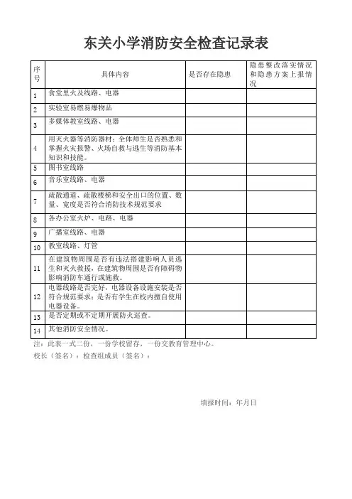 小学消防安全检查记录表