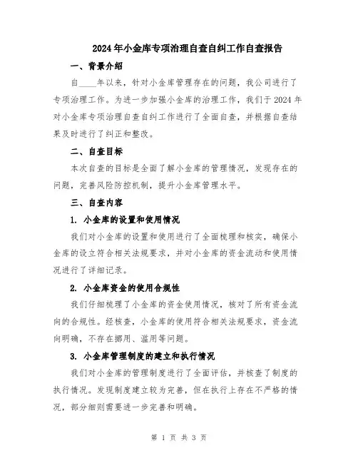 2024年小金库专项治理自查自纠工作自查报告