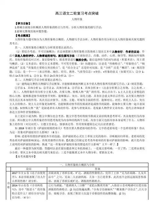 高考语文《人物形象》专题复习(学生版)