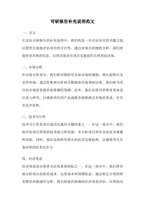 可研报告补充说明范文
