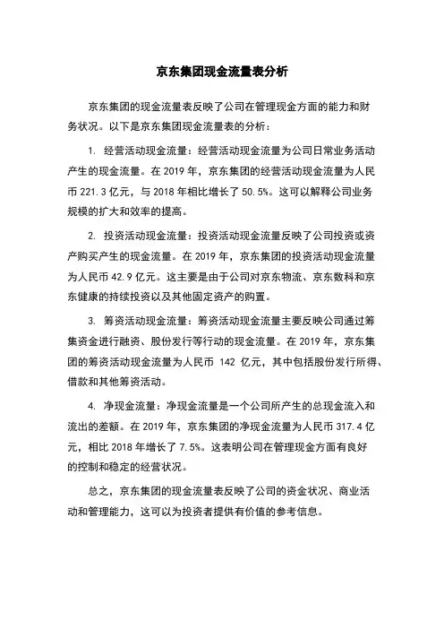 京东集团现金流量表分析