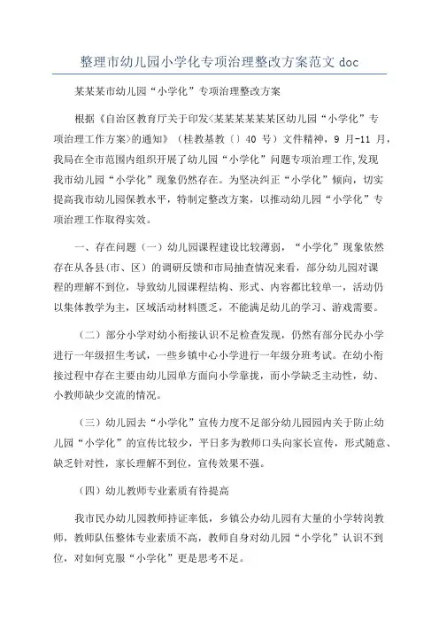 整理市幼儿园小学化专项治理整改方案范文doc