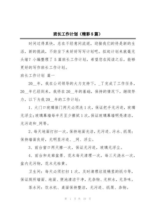 班长工作计划(精彩5篇)