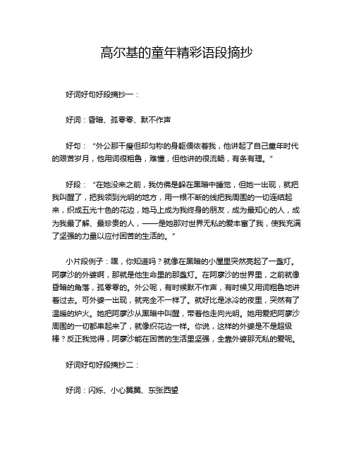 高尔基的童年精彩语段摘抄