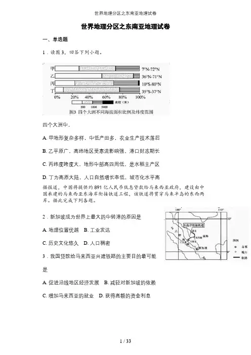 世界地理分区之东南亚地理试卷