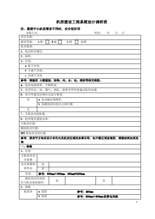 数据中心机房现场实勘调研表