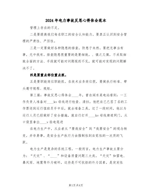 2024年电力事故反思心得体会范本(二篇)