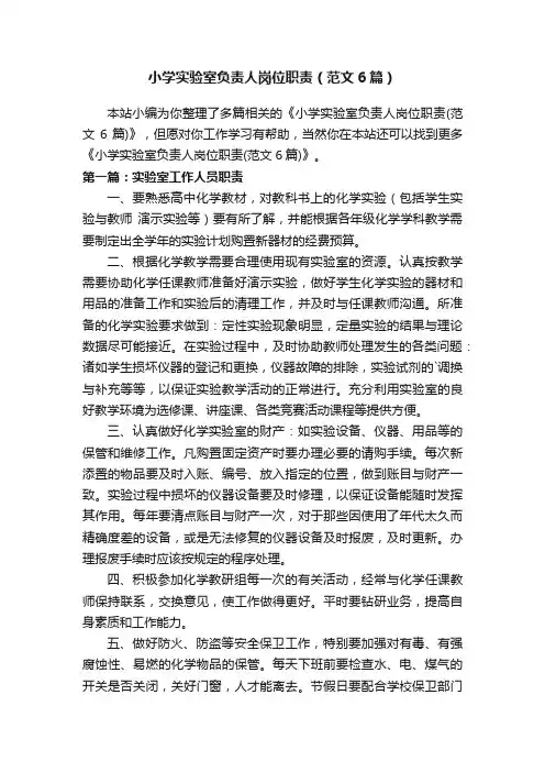 小学实验室负责人岗位职责（范文6篇）