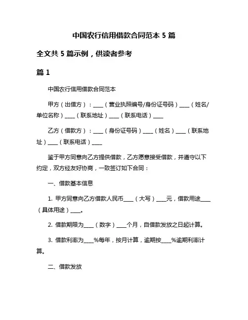 中国农行信用借款合同范本5篇