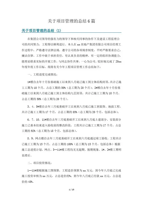 关于项目管理的总结6篇